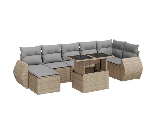 Set de sofás de jardín y cojines 8 piezas ratán sintético beige