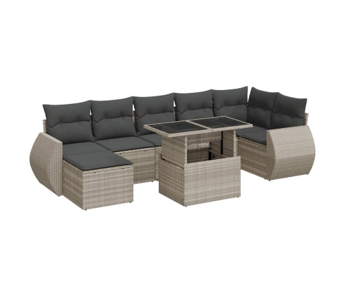 Set de sofás de jardín 8 pzas y cojines ratán sintético gris