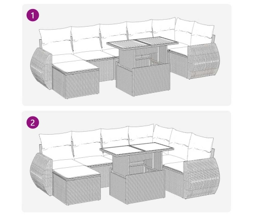 Set de sofás de jardín 8 pzas y cojines ratán sintético gris