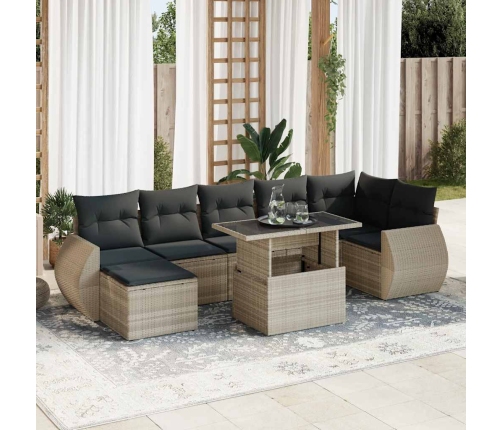 Set de sofás de jardín 8 pzas y cojines ratán sintético gris