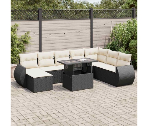 Set de sofás de jardín con cojines 9 pzas ratán sintético negro