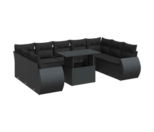 Set de sofás de jardín y cojines 10 pzas ratán sintético negro