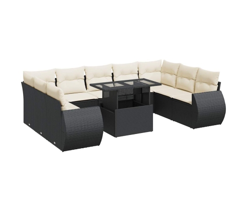 Set de sofás de jardín y cojines 10 pzas ratán sintético negro