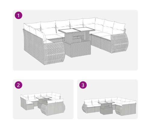 Set de sofás de jardín y cojines 10 pzas ratán sintético negro