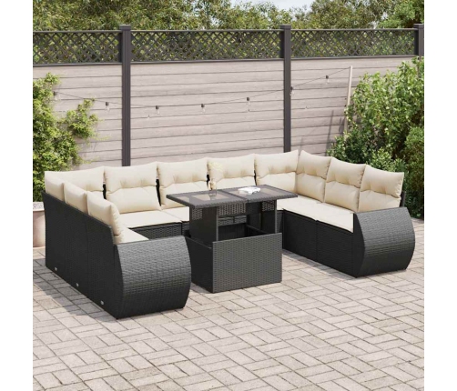 Set de sofás de jardín y cojines 10 pzas ratán sintético negro