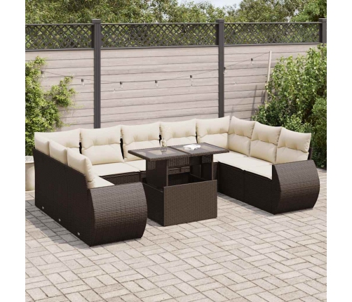 Set de sofás de jardín 10 pzas y cojines ratán sintético marrón