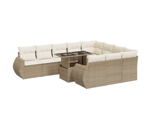 Set de sofás de jardín 11pzas con cojines ratán sintético beige