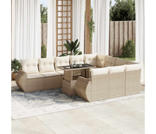 Set de sofás de jardín 11pzas con cojines ratán sintético beige
