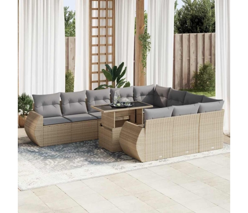 Set de sofás de jardín 11pzas con cojines ratán sintético beige