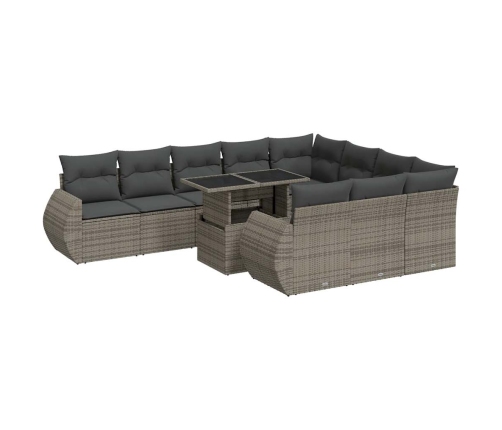Set de sofás de jardín 11 pzas y cojines ratán sintético gris