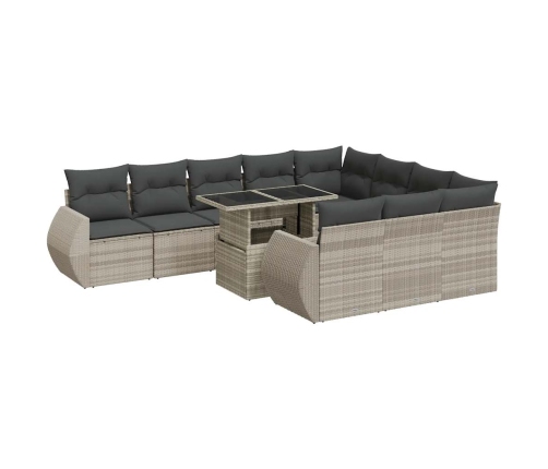 Set de sofás de jardín 11 pzas y cojines ratán sintético gris