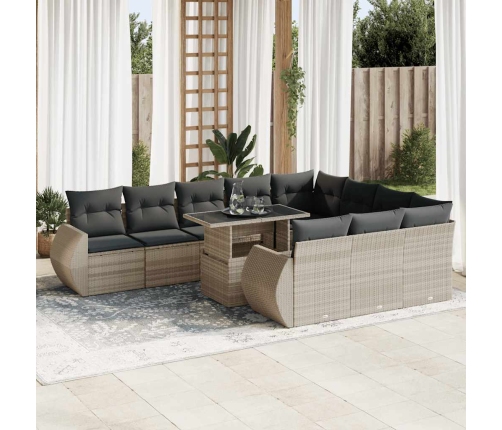 Set de sofás de jardín 11 pzas y cojines ratán sintético gris