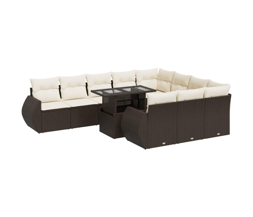 Set de sofás de jardín 11 pzas cojines ratán sintético marrón
