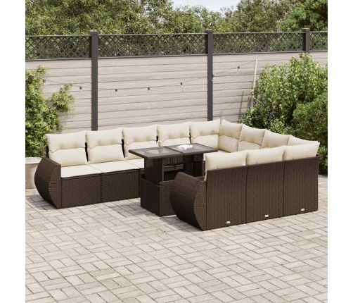 Set de sofás de jardín 11 pzas cojines ratán sintético marrón