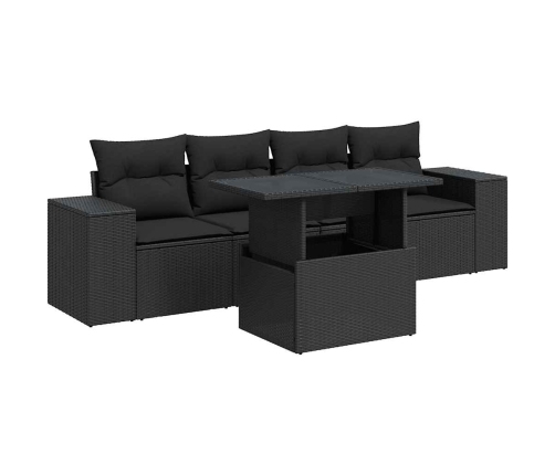Set de muebles de jardín 5 pzas y cojines ratán sintético negro