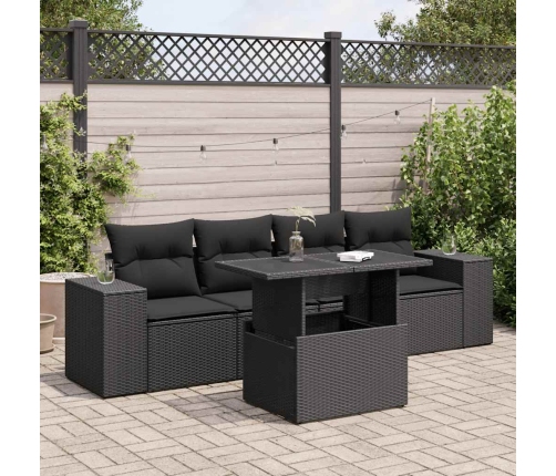 Set de muebles de jardín 5 pzas y cojines ratán sintético negro