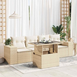 Juego de sofás jardín con cojines 5 pzas ratán sintético beige
