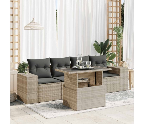 Set de sofás jardín y cojines 5 pzas ratán sintético gris claro
