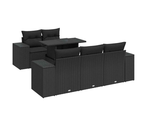 Set de sofás de jardín 6 piezas y cojines ratán sintético negro