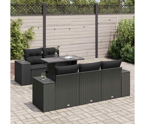 Set de sofás de jardín 6 piezas y cojines ratán sintético negro