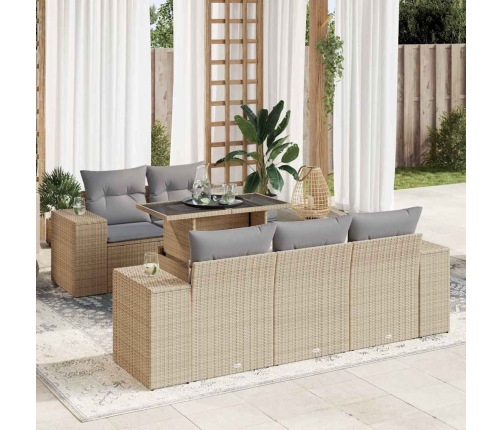 Juego de sofás jardín con cojines 6 pzas ratán sintético beige