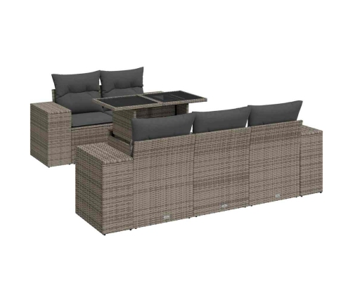 Set de muebles de jardín 6 pzas y cojines ratán sintético gris