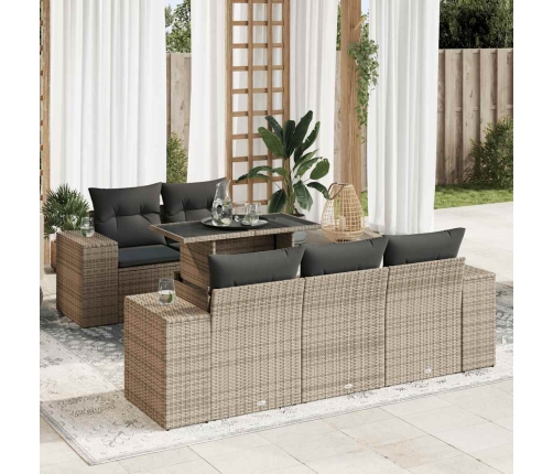 Set de muebles de jardín 6 pzas y cojines ratán sintético gris