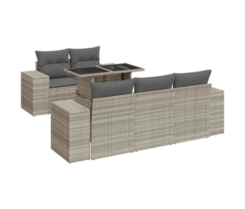 Set de sofás de jardín 6 pzas y cojines ratán sintético gris