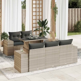 Set de sofás de jardín 6 pzas y cojines ratán sintético gris