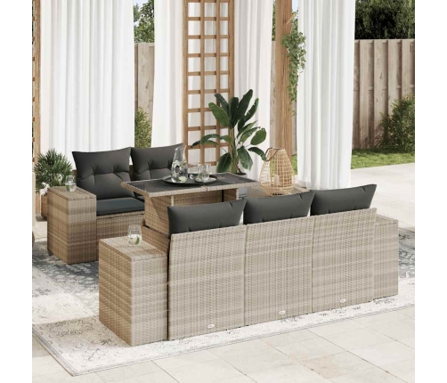 Set de sofás de jardín 6 pzas y cojines ratán sintético gris