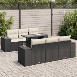Set de sofás de jardín 7 pzas con cojines ratán sintético negro