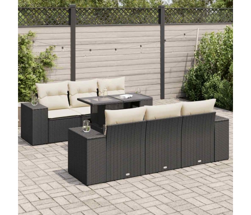 Set de sofás de jardín 7 pzas con cojines ratán sintético negro