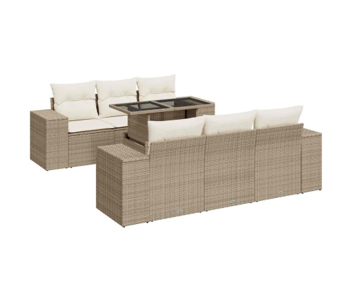 Set sofás de jardín 7 piezas y cojines ratán sintético beige