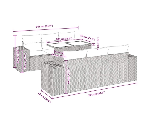 Set sofás de jardín 7 piezas y cojines ratán sintético beige