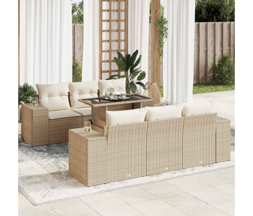 Set sofás de jardín 7 piezas y cojines ratán sintético beige