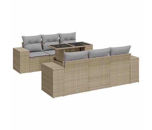 Set sofás de jardín 7 piezas y cojines ratán sintético beige