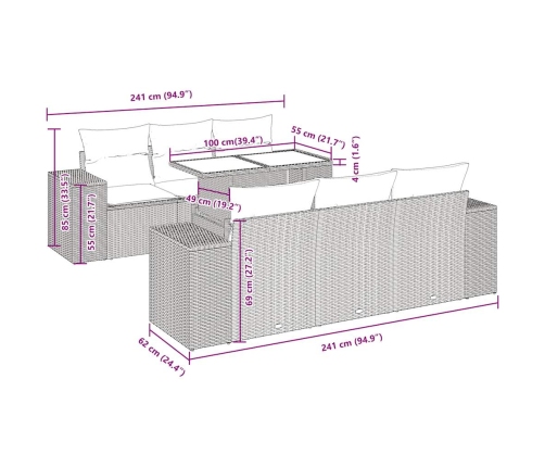 Set sofás de jardín 7 piezas y cojines ratán sintético beige