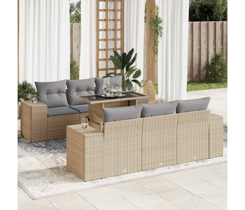 Set sofás de jardín 7 piezas y cojines ratán sintético beige