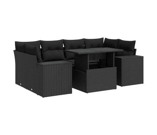 Set de sofás de jardín 7 pzas con cojines ratán sintético negro