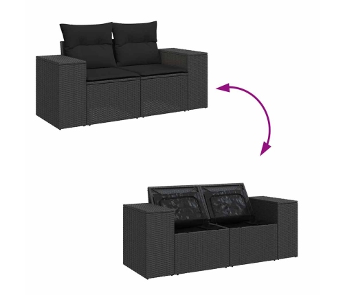 Set de sofás de jardín 7 pzas con cojines ratán sintético negro