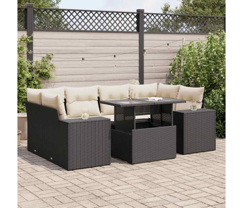 Set de sofás de jardín 7 pzas con cojines ratán sintético negro