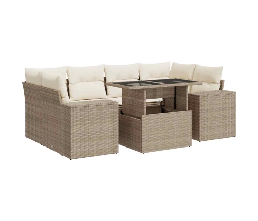Set sofás de jardín 7 piezas y cojines ratán sintético beige