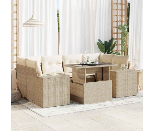 Set sofás de jardín 7 piezas y cojines ratán sintético beige