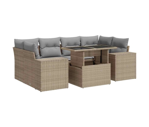 Set sofás de jardín 7 piezas y cojines ratán sintético beige