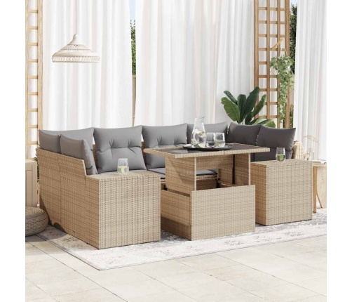 Set sofás de jardín 7 piezas y cojines ratán sintético beige