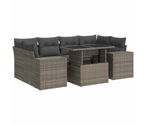 Set de sofás de jardín 7 pzas con cojines ratán sintético gris