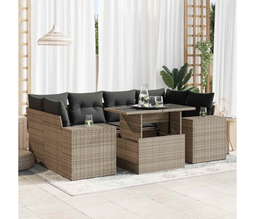 Set de sofás de jardín 7 pzas con cojines ratán sintético gris