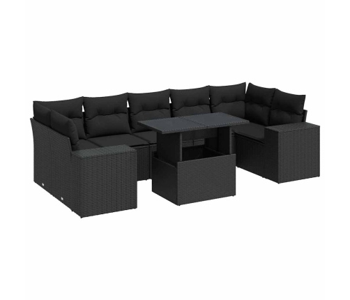 Set de sofás de jardín y cojines 8 piezas ratán sintético negro