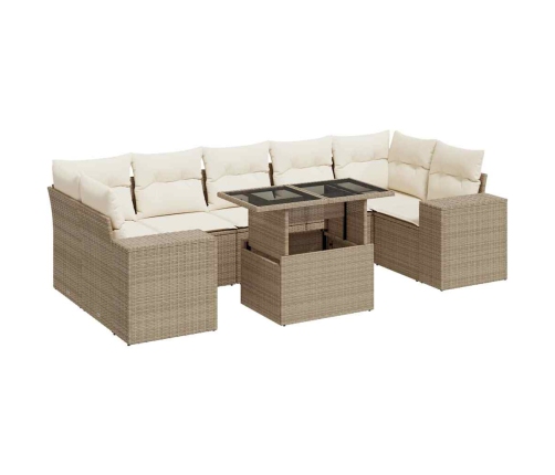 Set de sofás de jardín y cojines 8 piezas ratán sintético beige