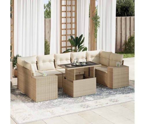 Set de sofás de jardín y cojines 8 piezas ratán sintético beige